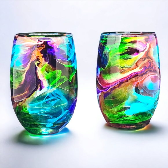 (sold) Multi Color/Tall Stemless Wine Set - Picture 3 of 3